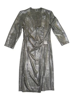 Anne Klein NWOT Silver Metallic Long Sleeve Wrap Dress with Decorative Buckle - Thumbnail 2