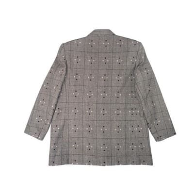 Vintage HBS LTD Trendy Plaid Double Breasted Blazer Jacket Gray Black White - Thumbnail 4