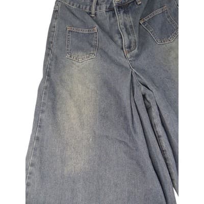 Y2K inspired Extreme Wide Leg Denim Jeans Cropped Raw Hem On Trend - Thumbnail 2