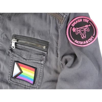 Express Gray Utility Jacket Women's Size L Patches Military Style - Thumbnail 4