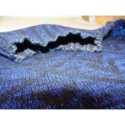 Vintage PRIVATE EYES Sparkle Blue Black Geometric Mock Neck Knit Sweater Women's - Thumbnail 6