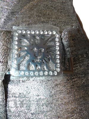 Anne Klein NWOT Silver Metallic Long Sleeve Wrap Dress with Decorative Buckle - Thumbnail 4