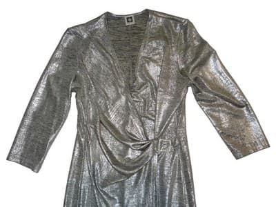 Anne Klein NWOT Silver Metallic Long Sleeve Wrap Dress with Decorative Buckle - Thumbnail 6