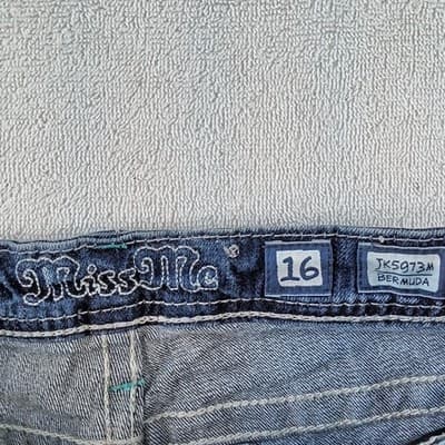 Miss Me Girls Size 16 Bermuda Cut-Off Denim Shorts Dark Wash Embroidered - Thumbnail 2