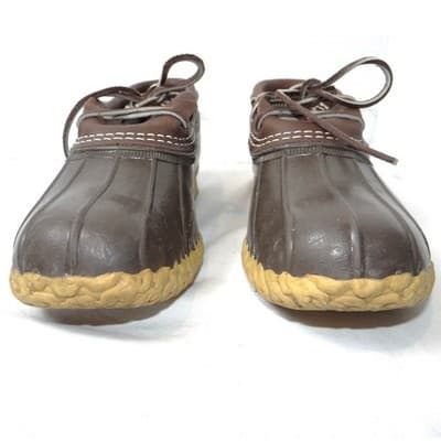 LL Bean Boots Mens 7 M Brown Leather Rubber Gumshoe Moccasin Duck Boots Made USA - Thumbnail 3