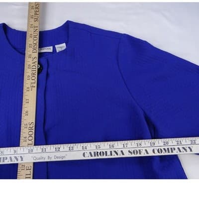 Vintage Beautiful Sag Harbor Blue Textured Open Front Short Sleeve Jacket Sz 12 - Thumbnail 4