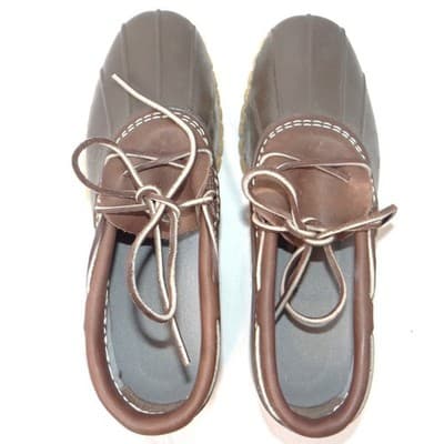 LL Bean Boots Mens 7 M Brown Leather Rubber Gumshoe Moccasin Duck Boots Made USA - Thumbnail 5