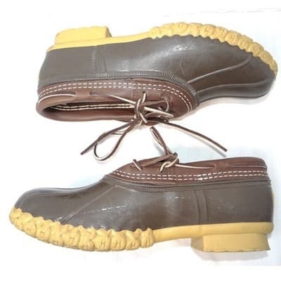 LL Bean Boots Mens 7 M Brown Leather Rubber Gumshoe Moccasin Duck Boots Made USA - Thumbnail 2