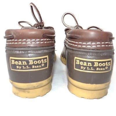 LL Bean Boots Mens 7 M Brown Leather Rubber Gumshoe Moccasin Duck Boots Made USA - Thumbnail 4