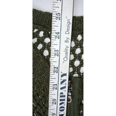 Chic Open Knit Zip Front Cardigan Olive Green Womens Lightweight Layering - Thumbnail 5