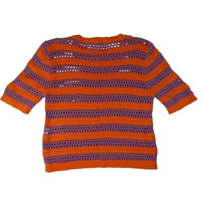 Daphnea Paris Striped Crochet Knit Top Orange Purple Short Sleeve Women S - Thumbnail 4