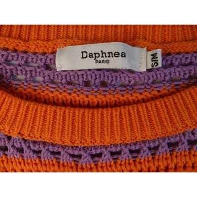 Daphnea Paris Striped Crochet Knit Top Orange Purple Short Sleeve Women S - Thumbnail 2