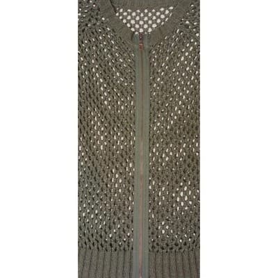 Chic Open Knit Zip Front Cardigan Olive Green Womens Lightweight Layering - Thumbnail 2