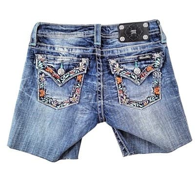 Miss Me Girls Size 16 Bermuda Cut-Off Denim Shorts Dark Wash Embroidered - Thumbnail 3