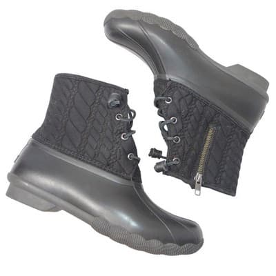 Sperry Saltwater Quilted Cable Knit Duck Boots Black Womens 8.5 M STS97183
