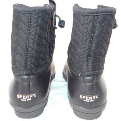 Sperry Saltwater Quilted Cable Knit Duck Boots Black Womens 8.5 M STS97183 - Thumbnail 4