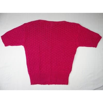 Vintage Nicole Curie Knit Sweater Women M Pink Short Sleeve Textured Pullover - Thumbnail 5