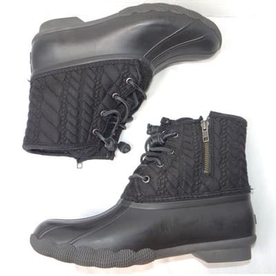 Sperry Saltwater Quilted Cable Knit Duck Boots Black Womens 8.5 M STS97183 - Thumbnail 2