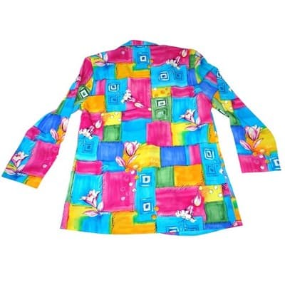 Vintage GW Division of Graff Abstract Floral Geometric Blazer Jacket Multi Sz 12 - Thumbnail 4