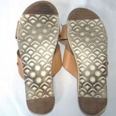 Catherine Malandrino Tan Leather Cross Strap Slide Sandals Womens 7.5 Brown - Thumbnail 5