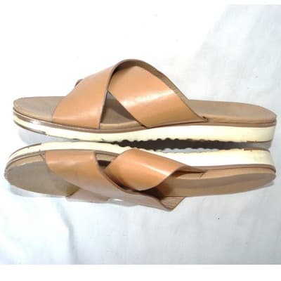 Catherine Malandrino Tan Leather Cross Strap Slide Sandals Womens 7.5 Brown - Thumbnail 2