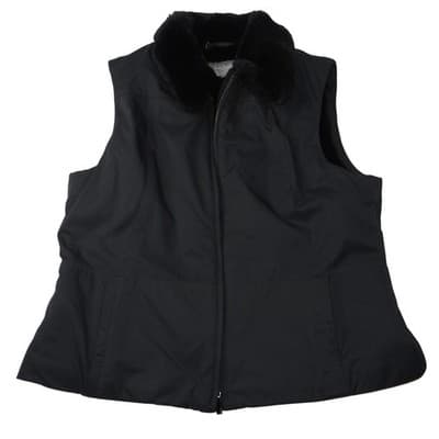 Ann Taylor Petites Black Faux Fur Collar Zip Vest Women Size LP
