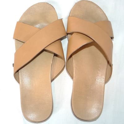 Catherine Malandrino Tan Leather Cross Strap Slide Sandals Womens 7.5 Brown - Thumbnail 4