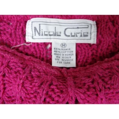 Vintage Nicole Curie Knit Sweater Women M Pink Short Sleeve Textured Pullover - Thumbnail 2
