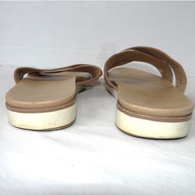 Catherine Malandrino Tan Leather Cross Strap Slide Sandals Womens 7.5 Brown - Thumbnail 3