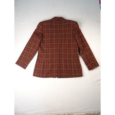 Vintage Joan Leslie Women's Plaid Blazer Jacket Sz14 Red Brown Gold Tweed Lined - Thumbnail 5