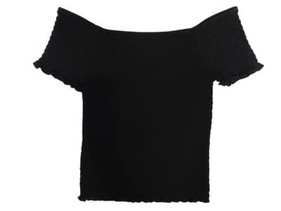 Y2K Crave Fame Black Off-Shoulder Smocked Top with White Floral Embroidery XL - Thumbnail 2