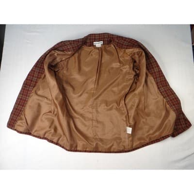 Vintage Joan Leslie Women's Plaid Blazer Jacket Sz14 Red Brown Gold Tweed Lined - Thumbnail 6