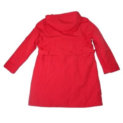 Vintage Drizzle Women's Red Hooded Belted Trench Coat Rain Jacket Size 14R - Thumbnail 4