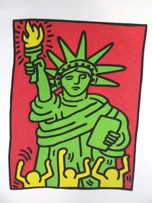 Vintage Keith Haring White Graphic T-Shirt with Statue of Liberty Print - Large - Thumbnail 3