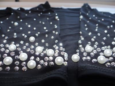 NWT Annalee and Hope Elegant Black Dress with Pearl and Rhinestone Sleeves - Thumbnail 7