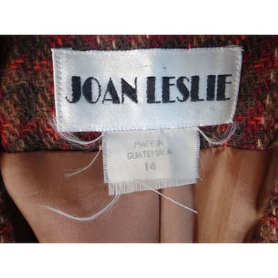 Vintage Joan Leslie Women's Plaid Blazer Jacket Sz14 Red Brown Gold Tweed Lined - Thumbnail 2