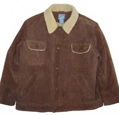 Stag Hill by Haband Men's Brown Leather Jacket with Sherpa Collar Size XL - Thumbnail 2