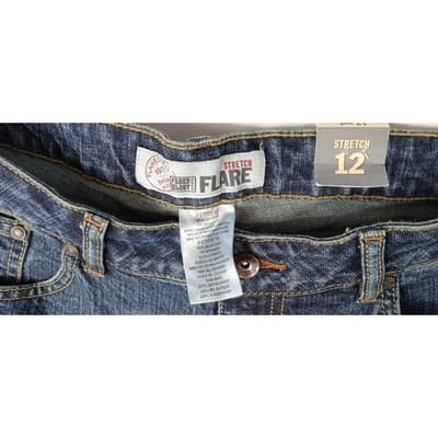 Y2K Vintage NWT Faded Glory Flare Jeans Petite Size 12 Blue Denim Stretch Pants - Thumbnail 2