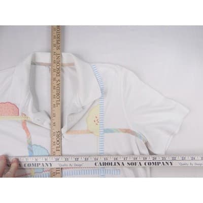 Vintage White Polo Shirt Colorful Geometric Print Women's Size Medium - Thumbnail 6