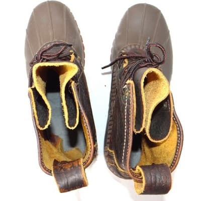 LL Bean Boots 6 Inch Bison Leather Duck Boots Brown Women's 9.5 in Made in Maine - Thumbnail 6