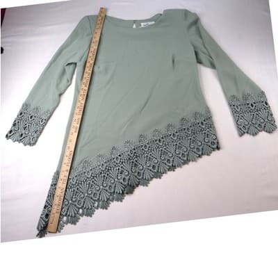Vintage Cattiva New York Womens Mint Green Lace Trim AsymmetricalTop Sz 14 - Thumbnail 7