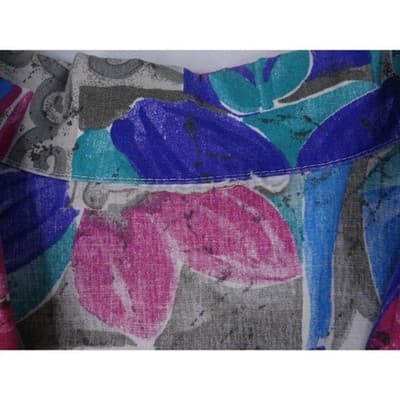 Vintage Vibrant Womens Abstract Floral Print Short Sleeve Button Up Shirt - Thumbnail 2