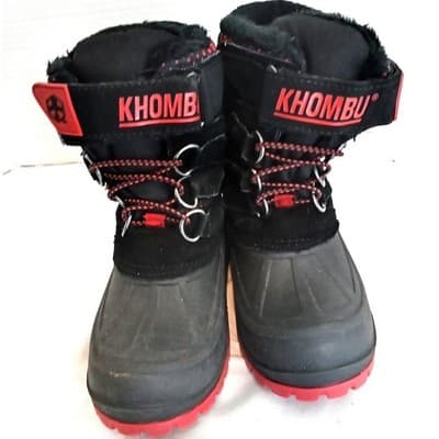 Khombu Hickory Kids Black Red Leather Faux Fur Lined Snow Boots Size 11M 801461 - Thumbnail 4