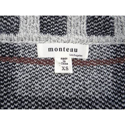 MONTEAU Women's Gray Plaid Open Front Knit Cardigan Sweater XS - Thumbnail 2