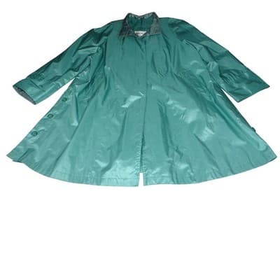 Vintage British Mist Teal Raincoat Women's Size 16 Trench Style Water Resistant - Thumbnail 2