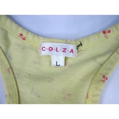 Y2K COLZA Womens Yellow Cherry Print Racerback Tank Top Size L - Thumbnail 2