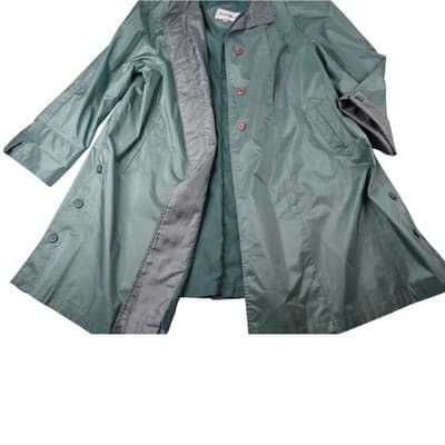 Vintage British Mist Teal Raincoat Women's Size 16 Trench Style Water Resistant - Thumbnail 8