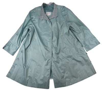 Vintage British Mist Teal Raincoat Women's Size 16 Trench Style Water Resistant - Thumbnail 3