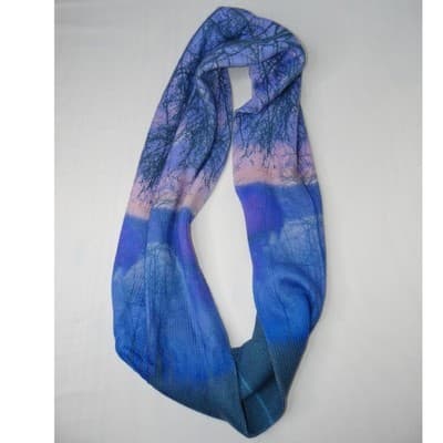 Infinity Scarf Winter Landscape Tree Sunset Print Blue Purple - Thumbnail 4