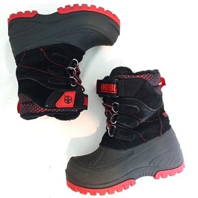 Khombu Hickory Kids Black Red Leather Faux Fur Lined Snow Boots Size 11M 801461 - Thumbnail 2